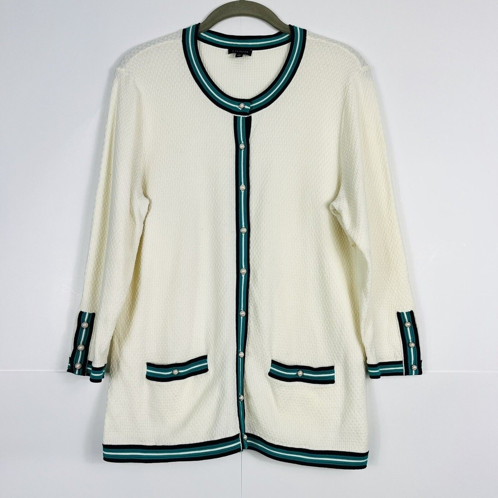 Talbots Women M Waffle Knit Cardigan Cream Retro Preppy Sweater Pearl Buttons